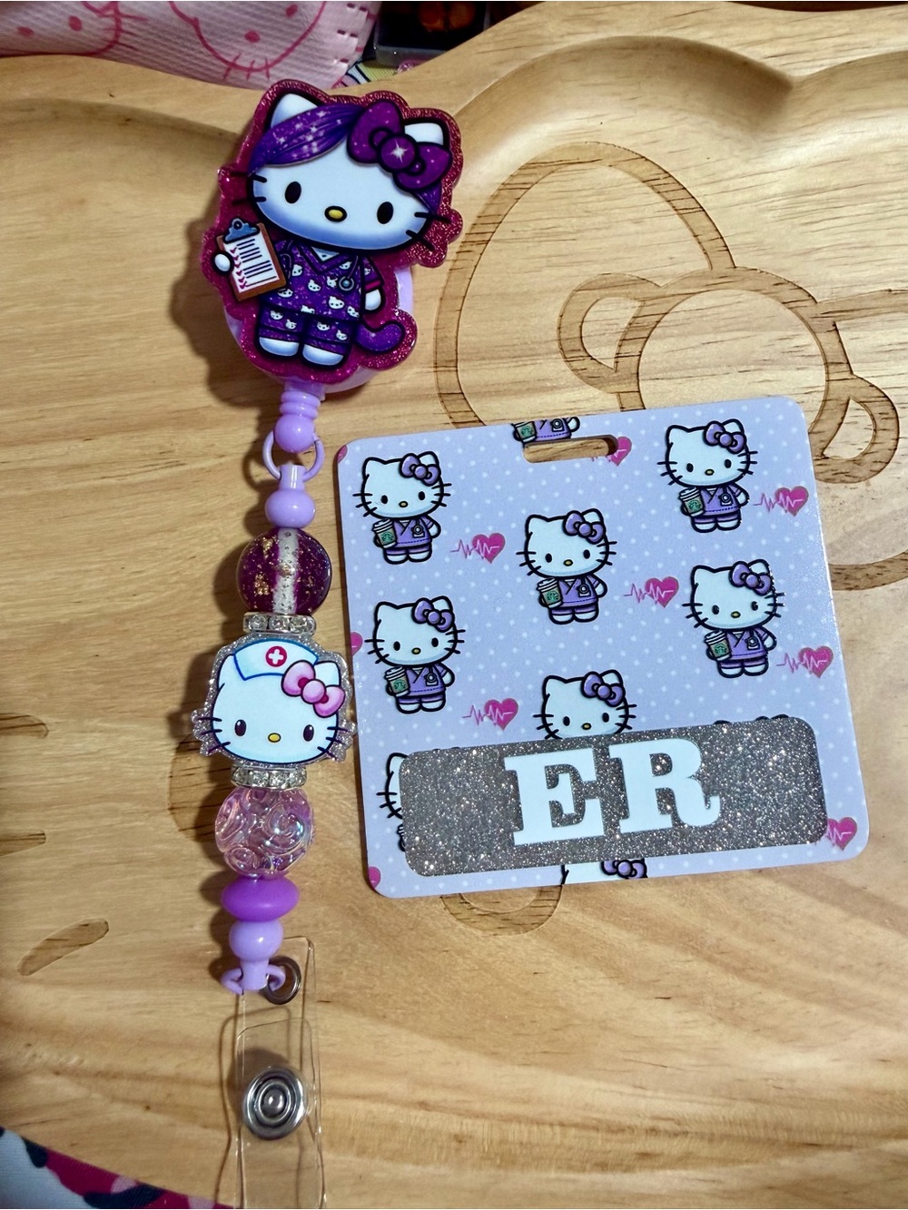 Hello Kitty Beaded Badge Reel with matching ER Badge Buddy